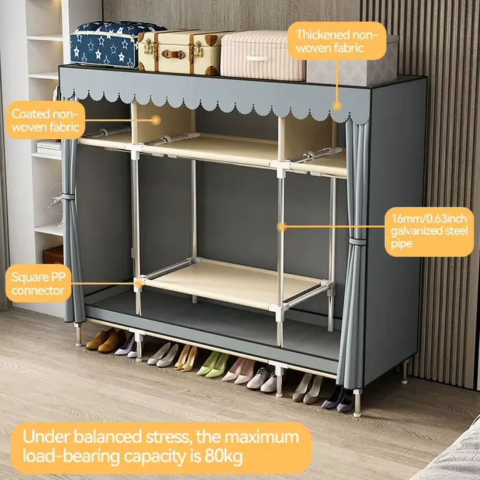 Rangement non tissé à double tige imperméable : armoire en tissu durable et minimaliste avec un large espace et une haute praticité