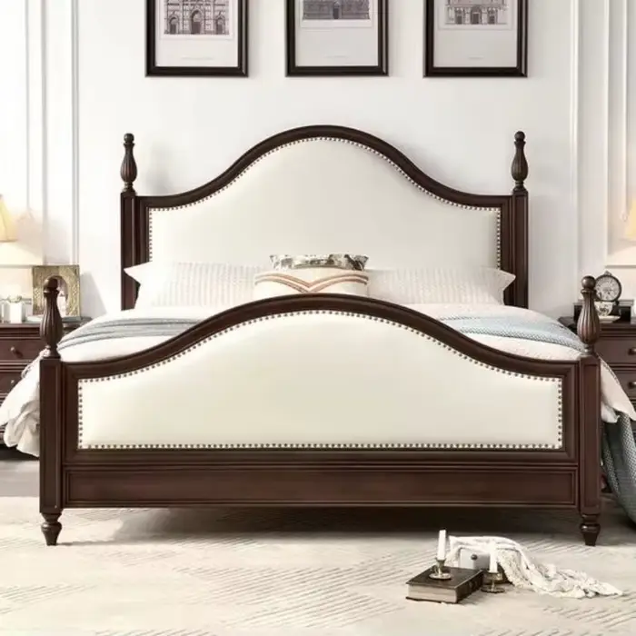 Lit classique Caterine en bois massif pour chambre à coucher