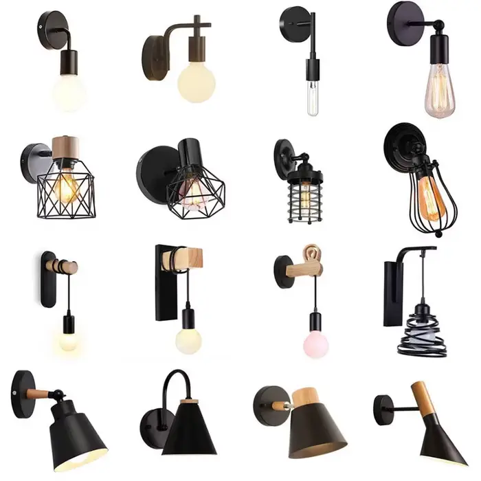 Appliques murales en bois nordique, lampe de chevet noire créative moderne E27, suspension LED, éclairage domestique, décoration de chambre