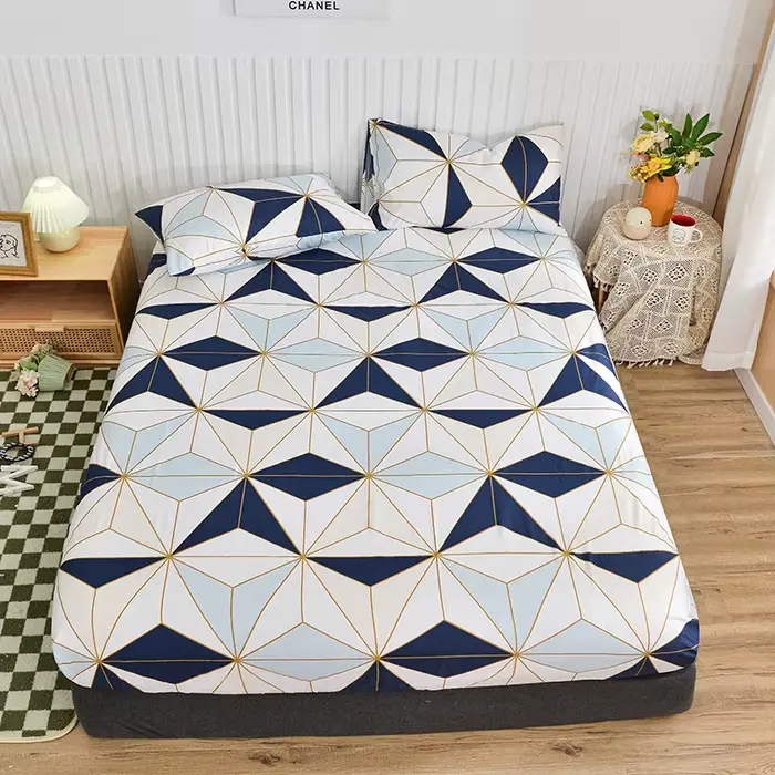 Drap-housse double avec élastique imprimé de fleurs bleues, housse de lit simple/Queen/King, linge d