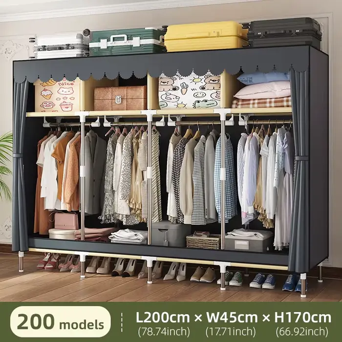 Armoire, chambre à coucher à domicile, assemblage facile, tuyaux en acier robustes et durables, sall
