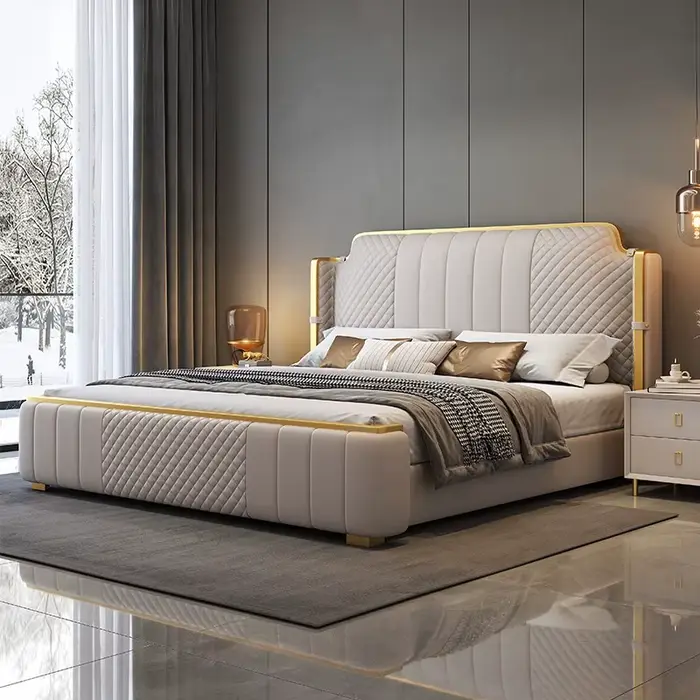 Lit de couchage Queen Size, tables de chevet nordiques, cadre de luxe, minimaliste, fantaisie, acces