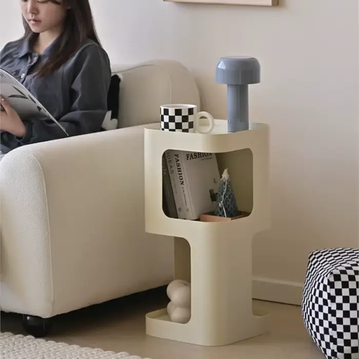 MOMO-Table d'Appoint en Fer pour Salon, Buffet Noir à Côté du Canapé, Étagères Mesurées, Mini Table 