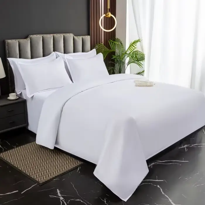 Nouveau 140g sergé épaissi hôtel quatre pièces hôtel lin pur blanc simple couette ensemble sangle hô