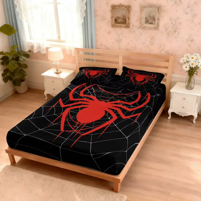 Ensemble de draps de lit sans noyau imprimés d'araignées colorées, 3 pièces, couvre-lit doux multi-spécifications, décoration de chambre à coucher, lavable