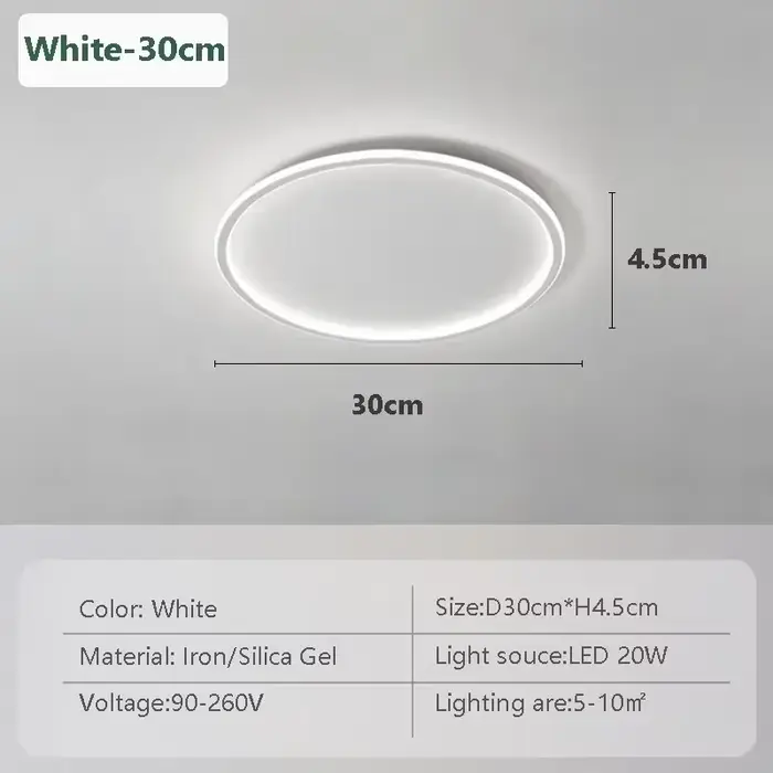 Plafonnier LED circulaire nordique pour chambre à coucher, 30/50/80CM, ultra-fin, noir, blanc, or, d