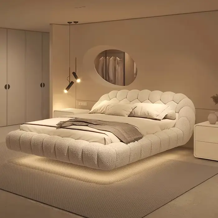 Lit flottant en laine d'agneau, esthétique, princesse, mariage, haut de gamme, qualité, appartement 