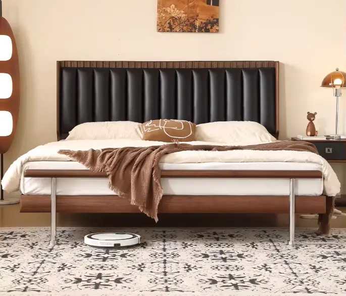 Lit en noyer noir, douane nordique, lit De salon Simple, Design moderne familial, meubles De chambre