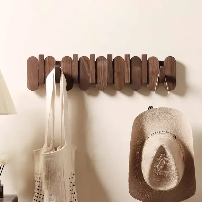 Porte-manteau mural de luxe en bois de noyer, crochets pour vêtements, sac à dos, manteau, pantalon,