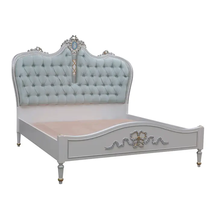 Ensemble de meubles de chambre à coucher blanc, classique français de luxe, Rococo, en bois massif e