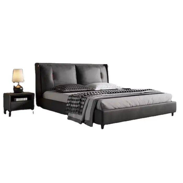 Gros moderne dernière conception lit rembourrage luxe en cuir lit king size Simple Double moderne li