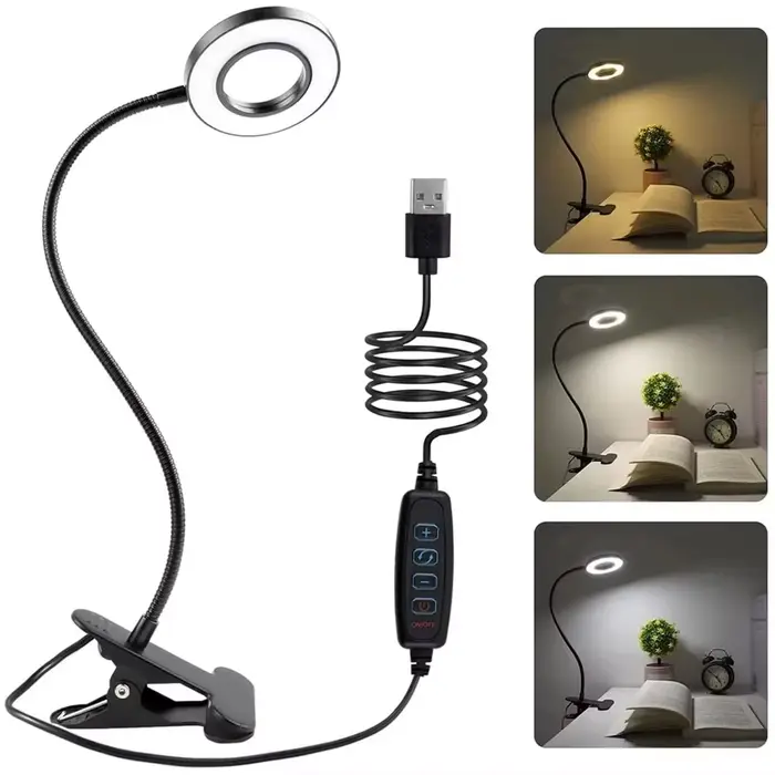 360 °   Lampe de bureau Flexible à 48 led, Clip USB, lampe de chevet, Protection des yeux, col de cy