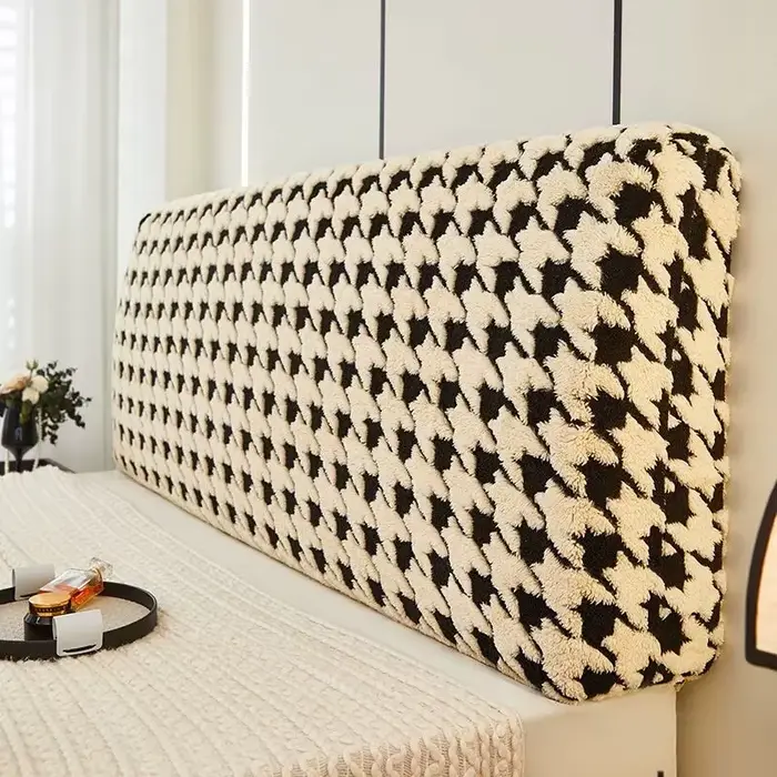 Housse de tête de lit Premium avec grille mille oiseaux, housse de protection anti-poussière en pelu