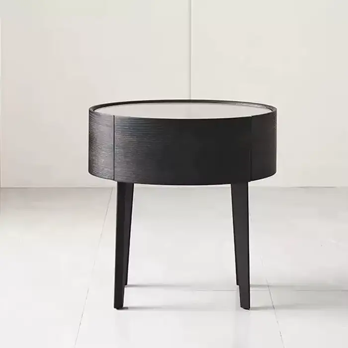 Table d'appoint de meubles de chambre à coucher, table de nuit en bois massif avec plateau en verre 