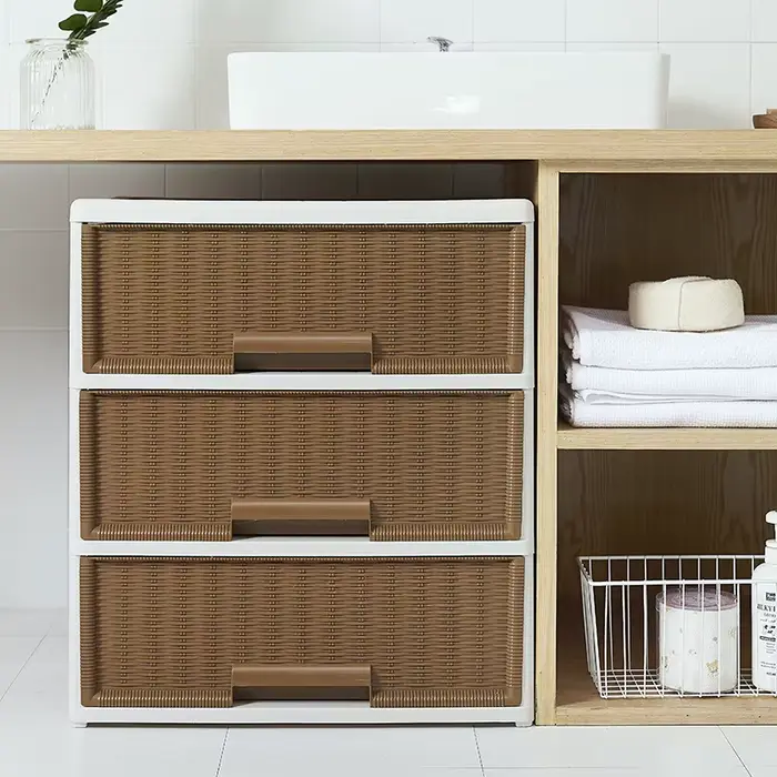Armoire de rangement en rotin tissé