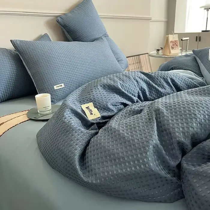 Ensemble de literie de luxe en coton gaufré lavable léger