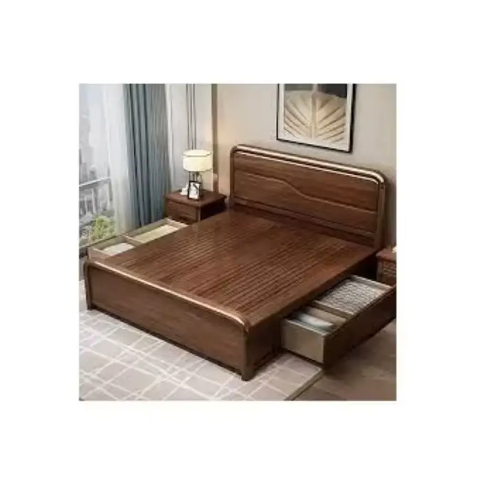 Lits décoratifs en bois sculpté à la main, lit Double en bois massif pour hôtel, maison, meubles de 