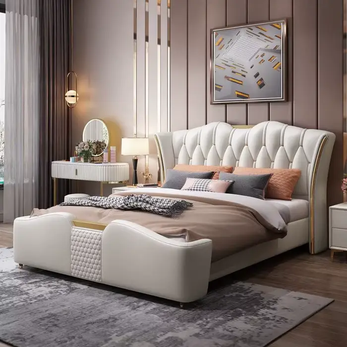 Lit en cuir de luxe léger, chambre principale, grand lit Double de 1.8 mètres, rangement nordique, l
