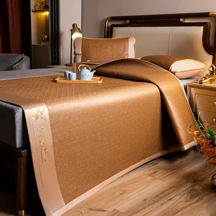 Tapis de lit en rotin glacé, coussin d'été en fibres végétales naturelles pour lit, rafraîchissant, 