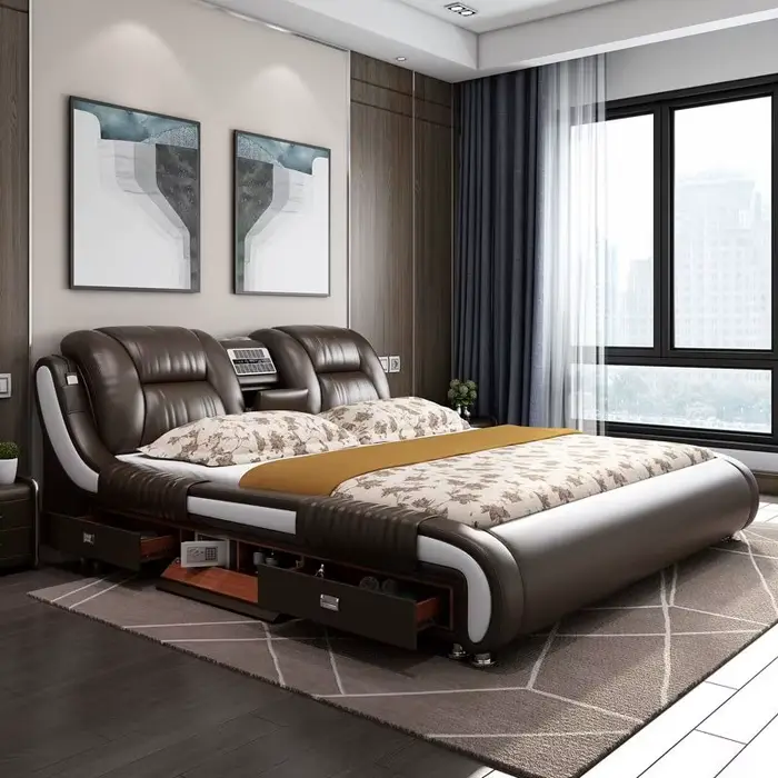 Lit De couchage français, commodes intelligentes, têtes De lit De Massage, style nordique moderne, a