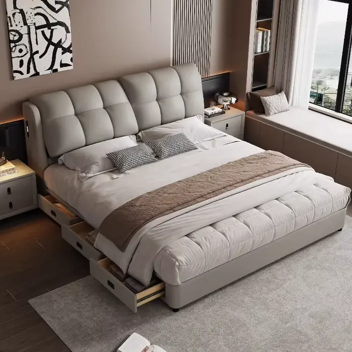 180x200 cm King pleine taille lit Double en cuir multifonctionnel stockage Double cadre de lit Queen