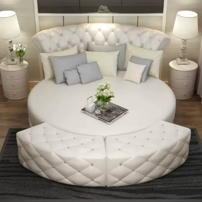 Lit de rangement double rond nordique moderne pour chambre à coucher