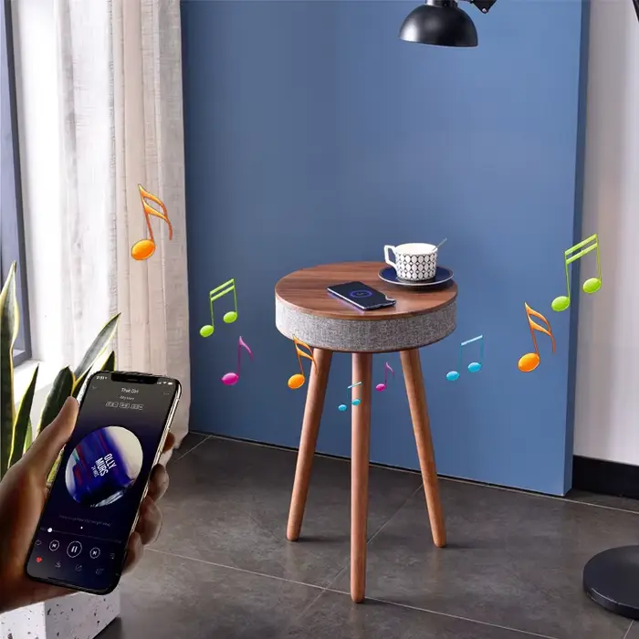 Table basse intelligente créative avec haut-parleur HIFI Bluetooth, chargement sans fil, Style nordi
