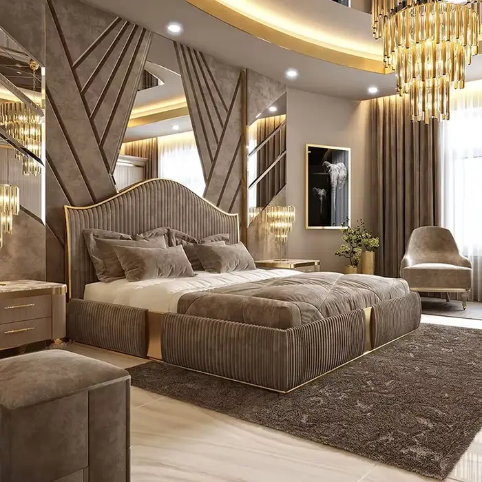 Lit King Size, vente en gros, ensemble de meubles de chambre à coucher d'hôtel, lits rembourrés luxu
