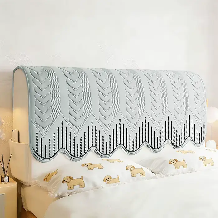 Housse de tête de lit matelassée avec broderie à motif géométrique, extensible, anti-poussière, avec poche latérale, protège-tête de lit