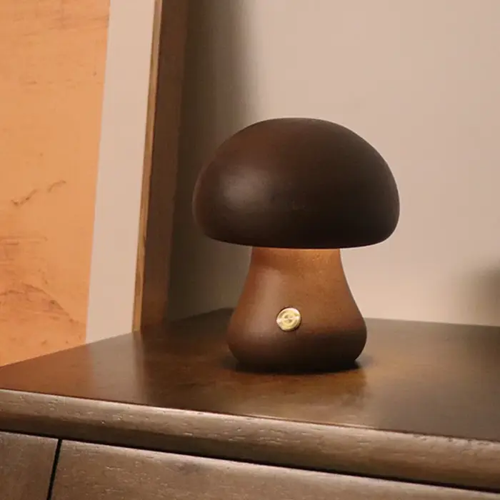 Lampe LED en forme de champignon mignon, lampe de chevet en bois avec interrupteur tactile, décorati