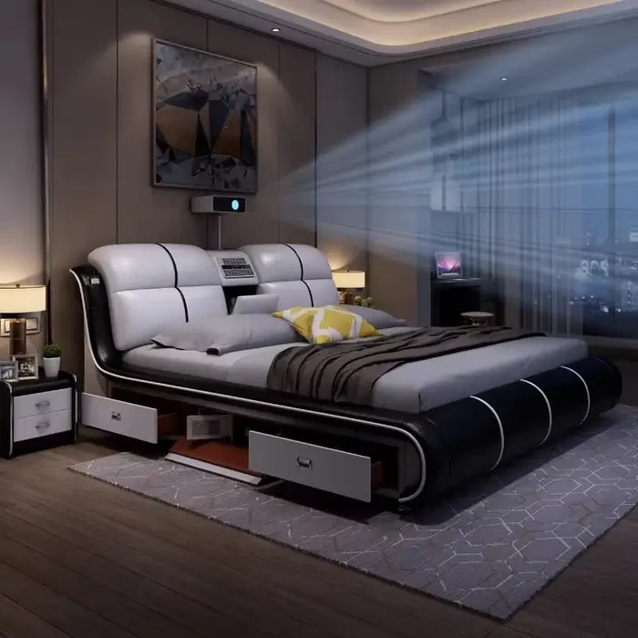 Design chambre principale lit moderne esthétique crème lit De luxe tables De nuit Queen Size salon Camas De dortoir accessoires pour la maison