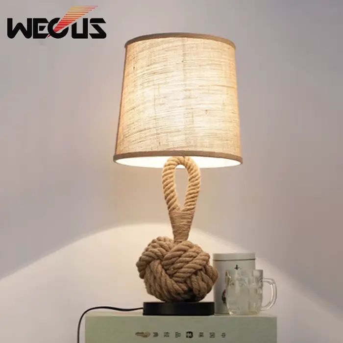 Lampe de table rétro de style américain, lampe de chevet créative en corde tressée, lampe d'art manuelle pour chambre à coucher, bureau, café, bar