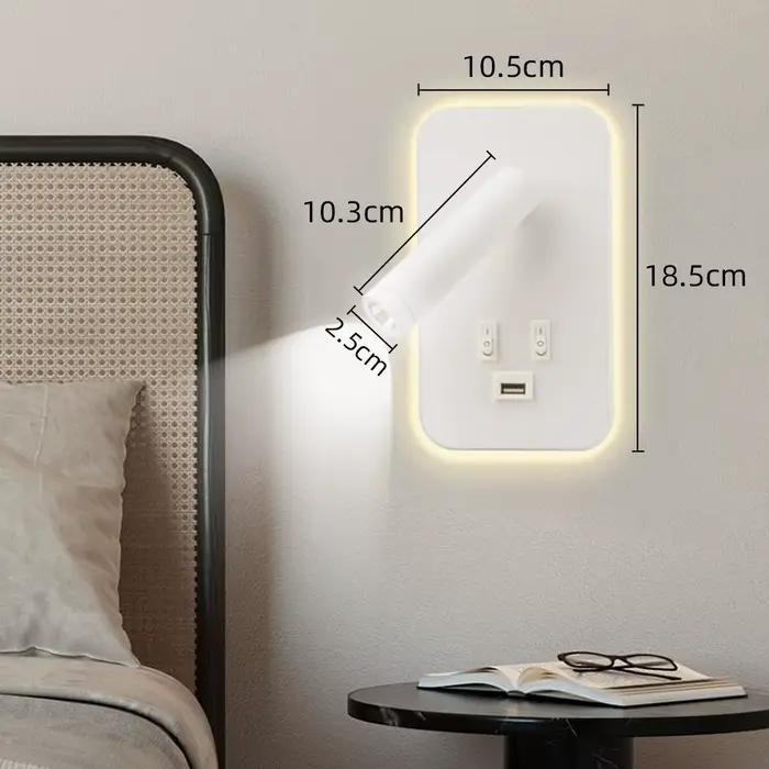 Lampe murale de lecture avec USB 13W, applique murale de chevet rotative, Double interrupteur, spots