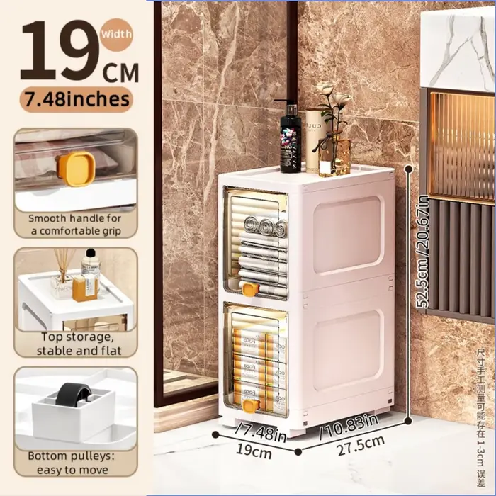Armoire étroite de 19cm avec couvercle rabattable, étagères réglables de grande capacité, organisate