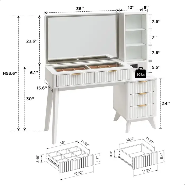 Table cosmétique luxueuse et de haute qualité, armoire intégrée de grande capacité et multi-rangemen
