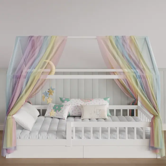 Voilage de lit en tulle dégradé arc-en-ciel 1/2 pièces, rideau de lit en mousseline douce pour lit e