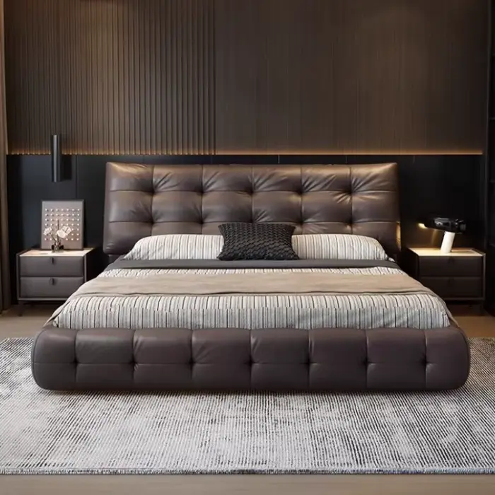 Matrice King Size lit en cuir luxe boîte cadre plate-forme lit minimaliste tête De lit Camas De Matrimonio dortoir meubles De maison