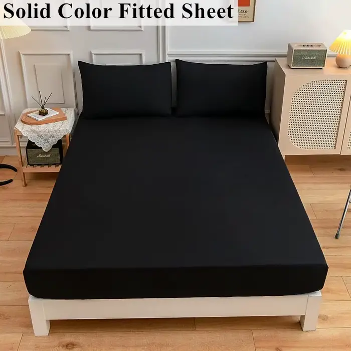 Drap-housse noir pour lit double 90x200 avec bande élastique (taie d'oreiller à commander séparément)