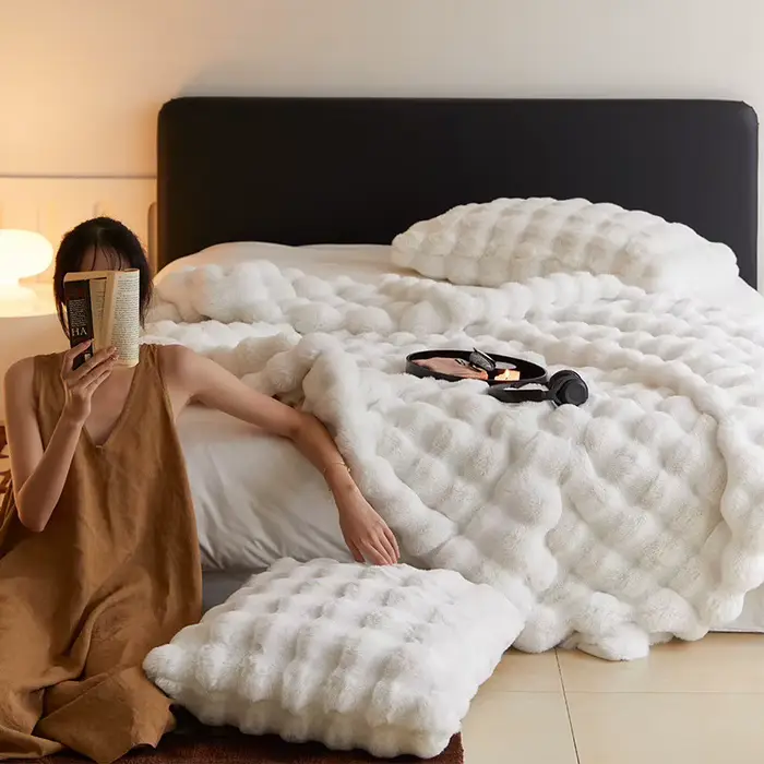 Couverture de Luxe en Fausse Fourrure de Lapin, Épaisse et Chaude, Confortable, pour Canapé et Lit, 