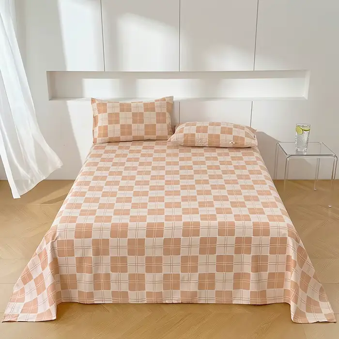Drap plat 100 % coton à motif écossais pour lit double
