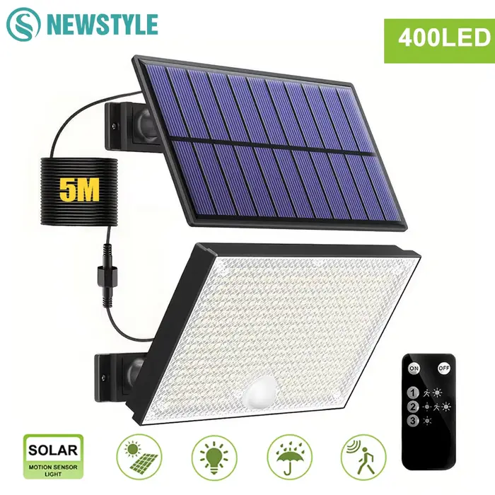 Lampes solaires d'extérieur 366/400/318 LED avec détecteur de mouvement, lampes de sécurité étanches