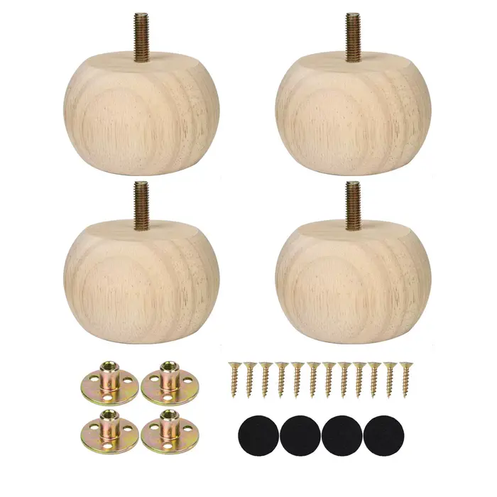 Pieds de meubles de 2 pouces en bois massif brut, ronds, pour ottoman/canapé, lot de 4, boulons M8 p