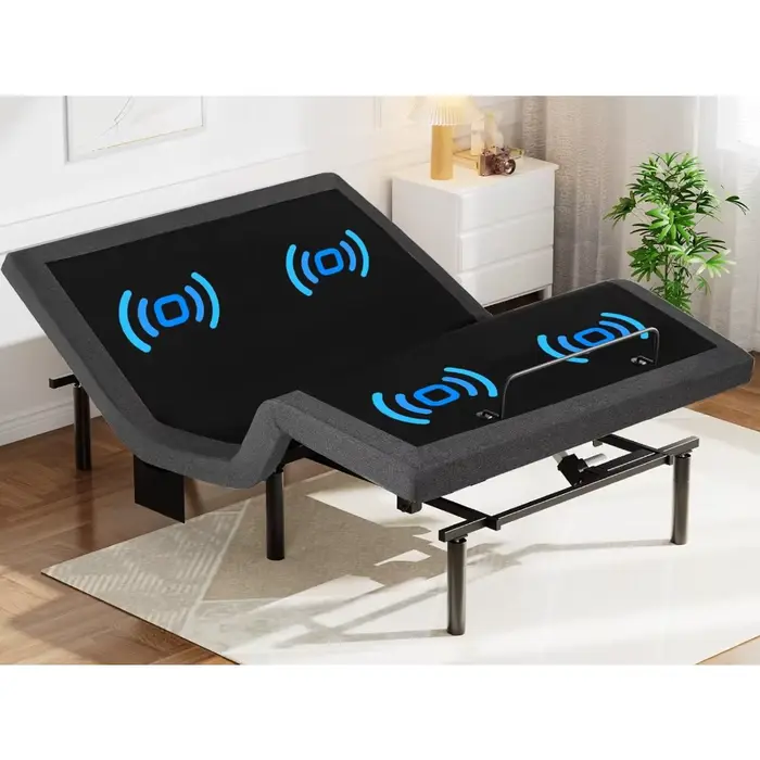 Cadre de lit Queen réglable avec massage, sommier électrique avec inclinaison tête et pied, ports US