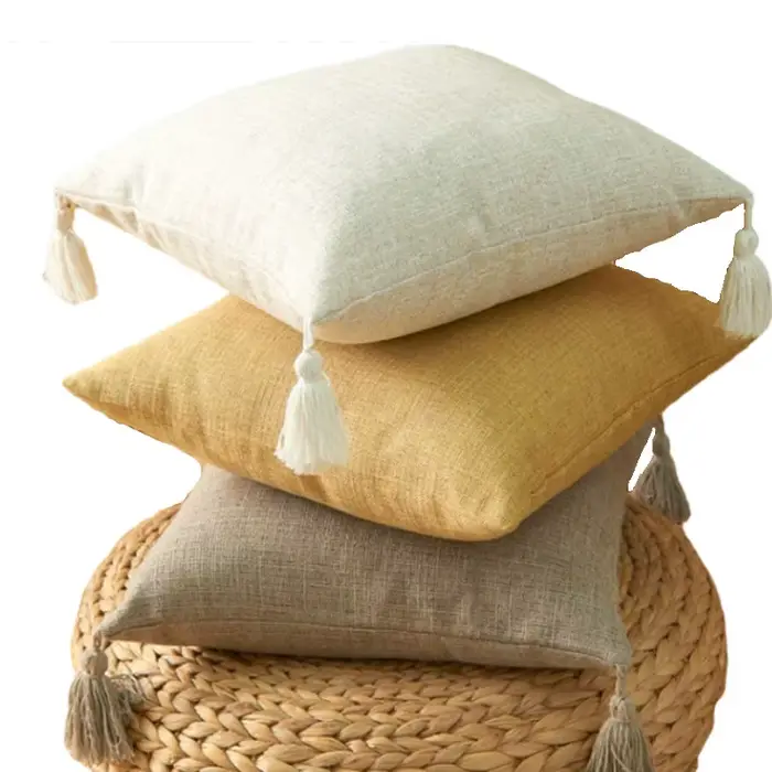 Housse de coussin en lin rustique