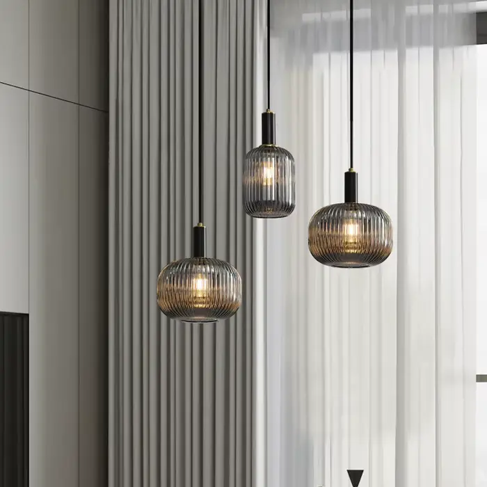 Lampes suspendues de chevet éclairage en verre Simple rayé vintage petite lampe suspendue galvanisé or vert verre droplight loft