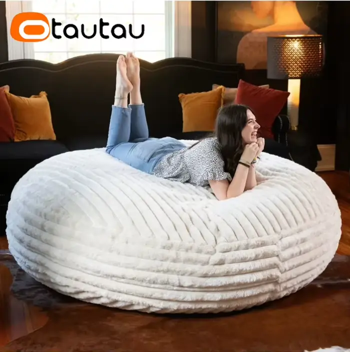 OTAUTAU 4/5 pieds géant fausse fourrure de lapin pouf Pouf couverture canapé-lit DD215【Pas de rempli