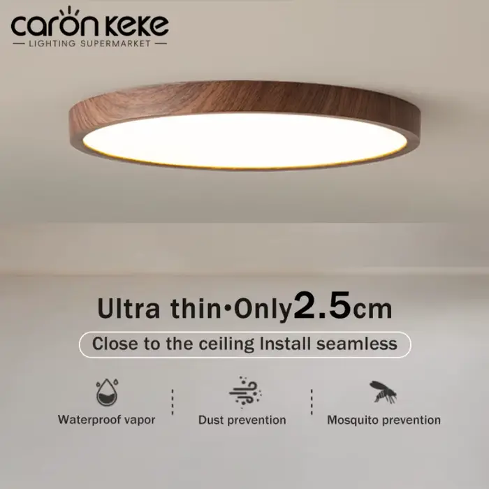 Plafond moderne à LEDs lumière circulaire ultra-mince Grain de bois noyer lumière décorative chambre