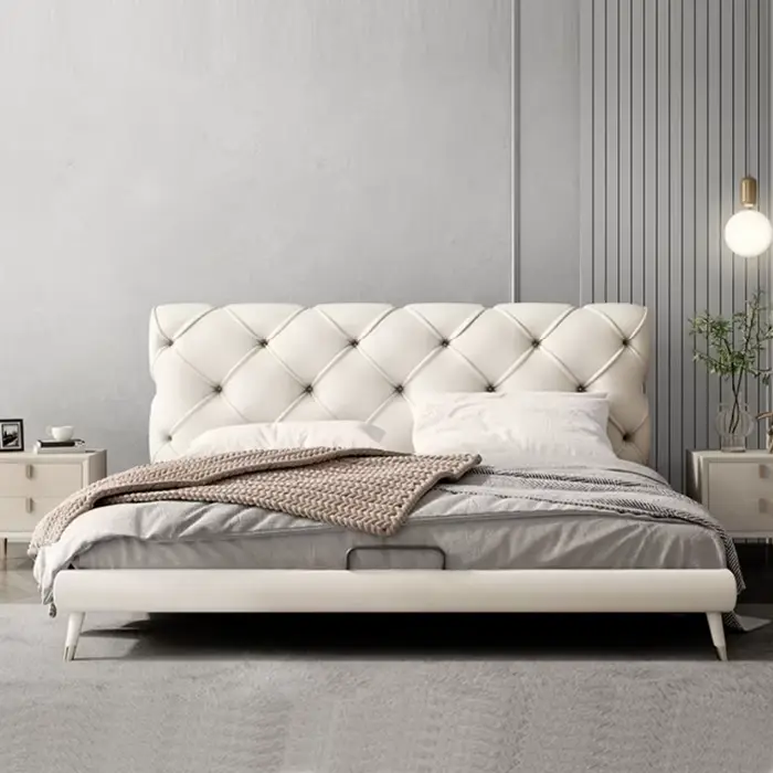 Lits fantaisie De luxe cadre rembourré double tables De chevet lit chambre nordique Camas De Matrimo