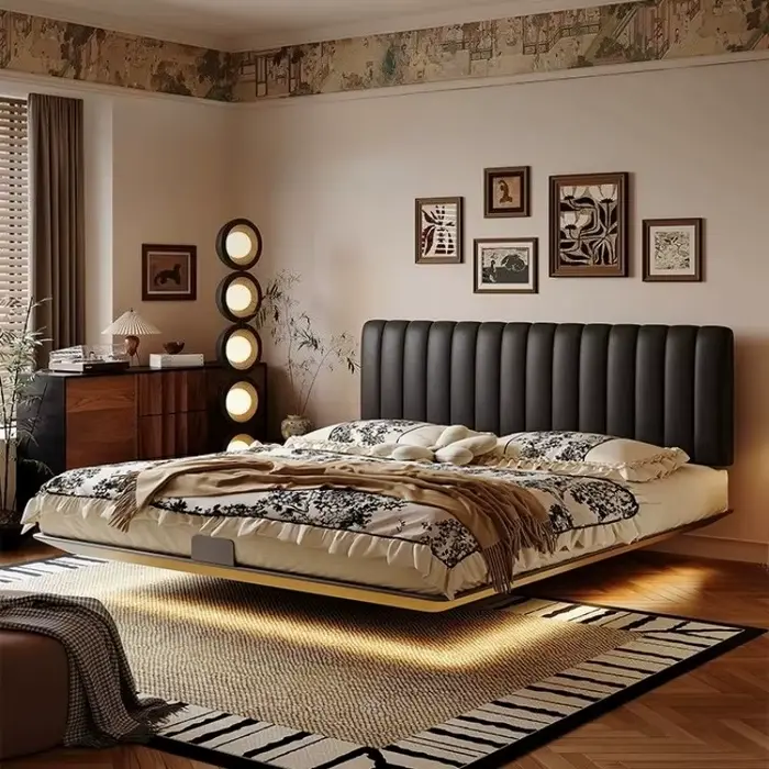 Lit 180x200cm 200x220cm 150x200cm Lit moderne de luxe en cuir haut de gamme avec suspension en acier
