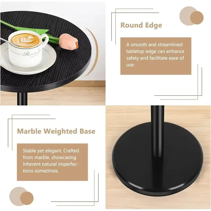Table d'appoint ronde moderne sur pied en marbre – Petite table de cocktail pour patio, canapé et ch